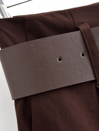 Chocolate Brown High-Waisted Wide-Leg Trousers With Belt