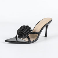 Women's Pointed Patent Leather Three-dimensional Flower Stiletto Heel Sandals