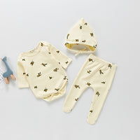 Three-piece Printed Bottoming Romper  Trousers Hat