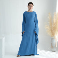 Ice-silk Crinkle-waist Batwing-sleeve Maxi Dress