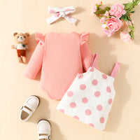Baby Girl Long Sleeve Suspender Skirt Outfit Strap Cartoon Bear