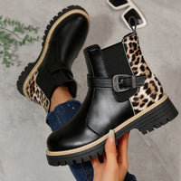 Large-size Fashionable Leopard Print Metal Buckle Boots