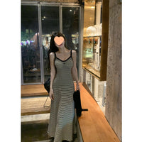 Fashionable Casual Striped Sheath Maxi Skirt Figure-flattering And Slimming