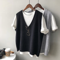 Preppy Style V-neck Loose And Idle Sleeveless Waistcoat BX045