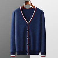Medium Thick Color Stripes Color Contrast Short Long Sleeve Wool Cardigan