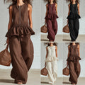 Summer Sleeveless Pleated Tank Top And Wide Leg Pants Set For Women