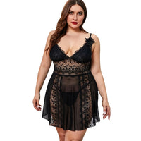 Women's Deep V Strap Lace Nightdress Mesh See-through