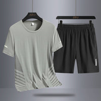 Summer Middle-aged And Elderly Men's Suit Ice Silk Quick-drying Thin Round Neck T-shirt Loose Short Sleeve Shorts Sports Two-piece Set