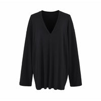 Versatile Old Money Style V-Neck Loose-Fit Long-Sleeve
