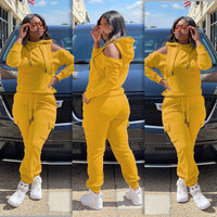 European And American Sports Suit Sweatshirt Off-the-shoulder Running Suit Hooded Long Sleeve Autumn And Winter