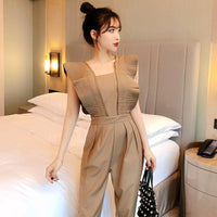 Women's High Waist Loose Wide Leg Ruffled Jumpsuit