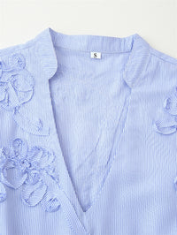 Textured Striped Plate Floral Poplin Long Sleeve Shirt