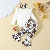 Baby Girl Cartoon Animal Flower Bell-bottom Pants Long Sleeve Headdress Three-piece Set