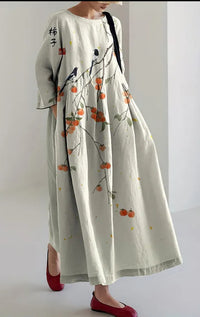 Retro Floral Pocketed Loose Womens Printed Maxi Dress