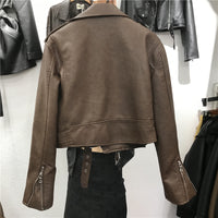 Women's Short Lace-up Motorcycle Pu Leather Jacket