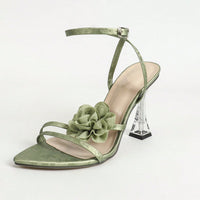 New Pointed Toe Stiletto Heel Flower Decoration Fashion Back Tied Sandals