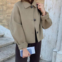 Retro Lapels Leisure Loose Puff Sleeves Woolen Short Coat
