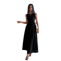 Black Draping Sleeveless Waist Cinching Suit For Women