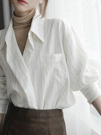 Two-button Design Striped Cardigan Shirt Loose Top