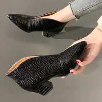 V Cut Women's Fashion Pointed Embossed Chunky Heel Martin Boots