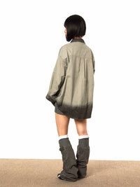 Letter Distressed Printed Long-sleeved Shirt Retro Gradient Loose Casual Women