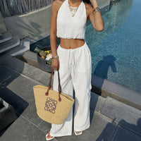 Fashionable Solid-Color Suit Top And Pants Two-Piece Womens Outfit