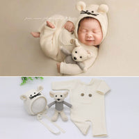 Three-piece Soft Knitted Jumpsuit, Hat, Doll And Mouse