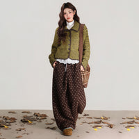 Polo Collar Striped Single-breasted Knitted Sweater Long Sleeve