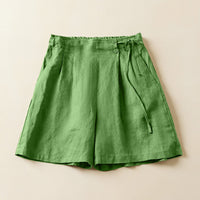 Solid Color Cotton Linen Elastic-waist Wide Leg Pants
