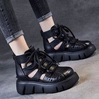 Women's Platform Sandals All-matching Hollow Hole Hole Shoes Fashion Soft Leather Cowhide Sandal Boots