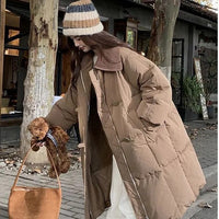 Womens Fashionable Knitted Long Cotton Coat With A Turn-Down Collar