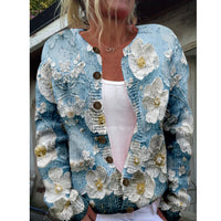 New Women's Autumn And Winter Style Loose 3D Printed Knitted Cardigan Sweater