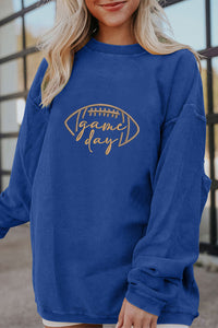 Smoke Gray Twisted Rib Texture Game Day Rugby Embroidered Baggy Sweatshirt