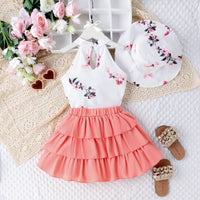 Printed Halter Top Cake Skirt With Hat Suit