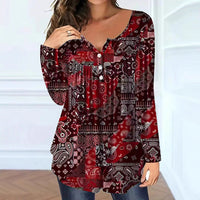 Loose-fit Buttoned V-neck Top Women's T-shirt