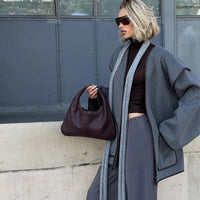 Elegant Retro Gray Women's Short Belt Overcoat