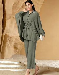 Women's Casual Shirt And Pants Two-Piece Set
