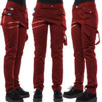 Solid Trend Rivet Four Button Side Snap Diagonal Zipper Pocket Casual Pants