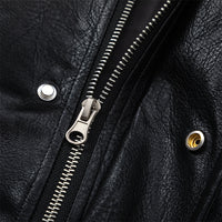 Loose Casual Deconstructing Patchwork Stand-up Collar PU Leather Jacket Coat