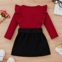 Autumn And Winter Girls' Suit Flounced Sleeve Top Corduroy Skirt