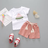 Girls' Simple Fashion Round Neck Short Sleeves Shorts Two-piece Set