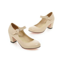 Buckle High Heels Spring Round Head Leisure Low Top Large Size Women's Shoes