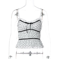 Womens Polka-Dot Printed Mesh Sexy Low-Cut Camisole