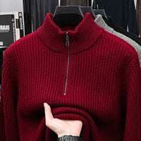 Thickened Men's Half-zip Stand-up Collar Pure Wool Knitted Pullover Warm Sweater
