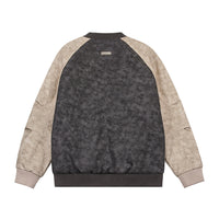 Color Contrast Patchwork Raglan Sleeve Baseball PU Leather Cotton Jacket