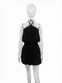 Womens Fashion Sleeveless Halter-Neck Lace-Up Dress