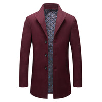 Stand-collar Cotton-lined Wrinkle-resistant Mid-length Wool Coat