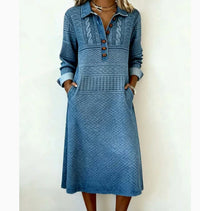Solid-color Lapel Long-sleeve Dress For Women