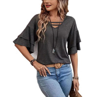 Women's V-neck Flounce Fashion T-shirt