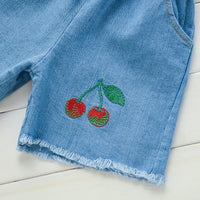 Summer New Girls Fruit Print Casual Short-sleeved T-shirt Two-piece Suit